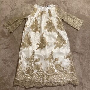 Chasing Fireflies Girls Gold Ivory Floral Embroidered Lace Formal Dress 10/12